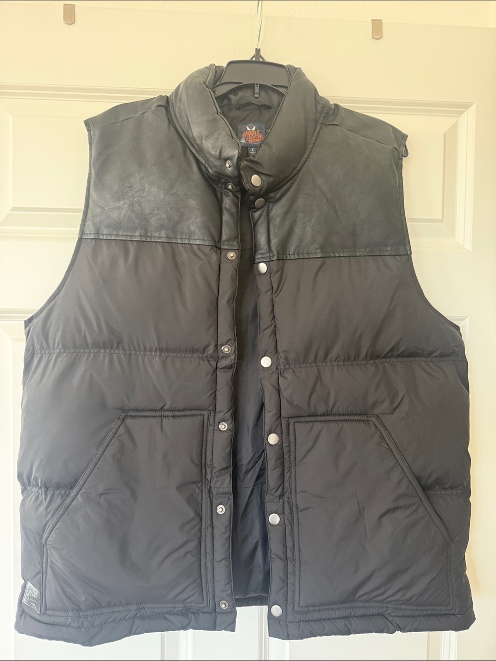 Men's Black Quilted Puffer Vest with Leather Yoke